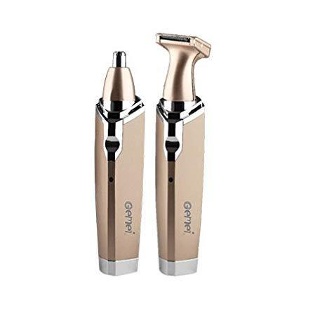 Тример акумуляторний 2в1 для носа та вух з насадками для бороди та вусів бритва Pro Gemei Gold (GM-3110)