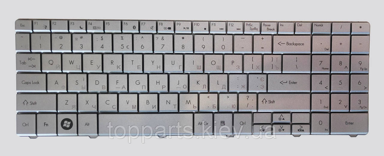 Клавіатура для ноутбуків Gateway NV52, NV53 Packard Bell EasyNote DT85, LJ61, LJ63, LJ65 срібляста RU/US