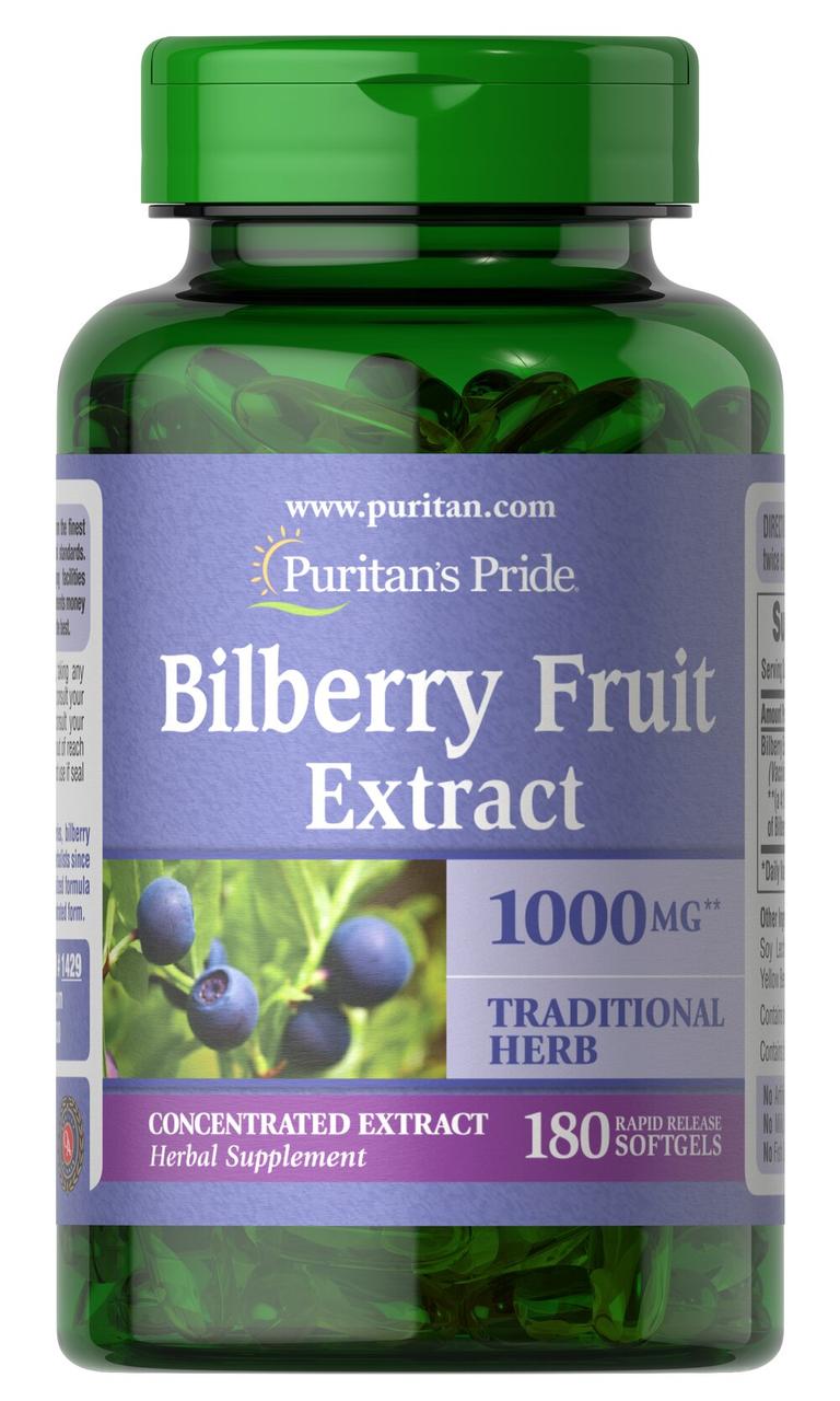 Екстракт чорниці Puritan's Pride, еквівалент 1000 мг, 180 капсул, фото 1