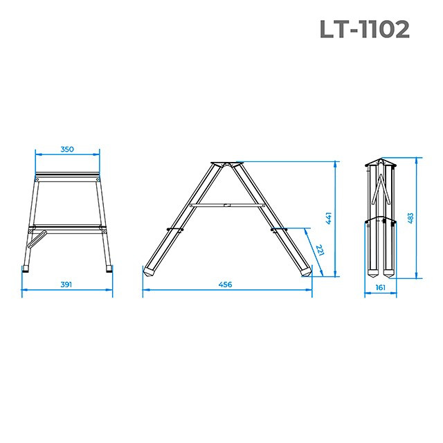 Стремянка алюминиевая, двухсторонняя 2 ступеньки, высота 440мм INTERTOOL LT-1102 - фото 6 - id-p1673008909