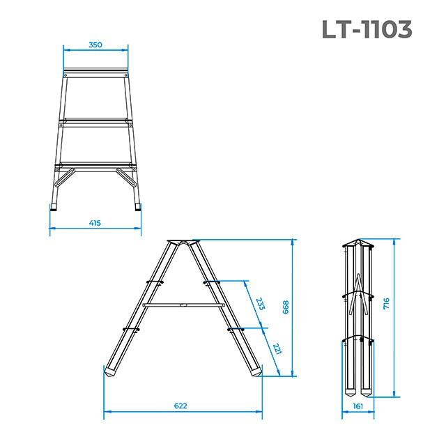 Стремянка алюминиевая двухсторонняя, 3 ступеньки, высота 660мм INTERTOOL LT-1103 - фото 6 - id-p1673008911