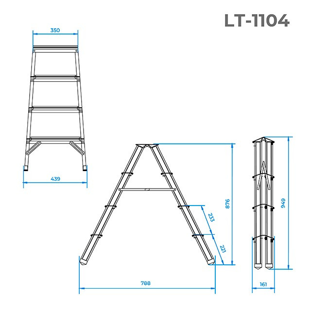 Стремянка из алюминия, двухсторонняя 4 ступеньки, высота 880мм INTERTOOL LT-1104 - фото 6 - id-p1673008914