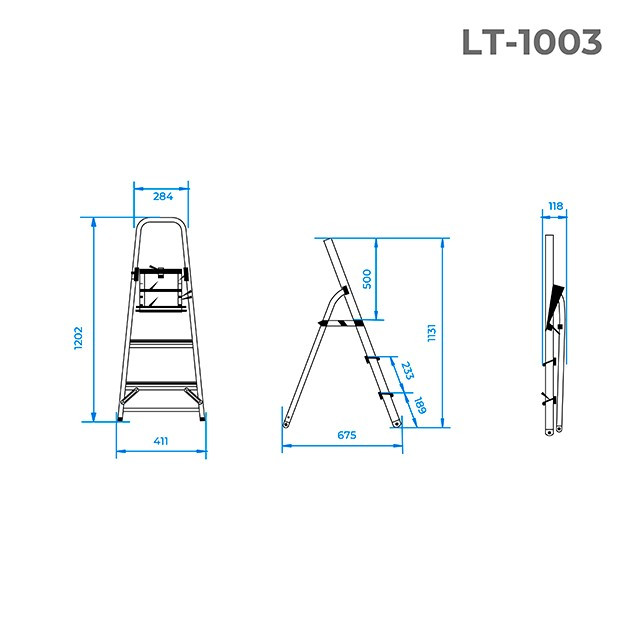 Стремянка из алюминия, 3 ступеньки, высота до платформы 630мм INTERTOOL LT-1003 - фото 7 - id-p1673008932