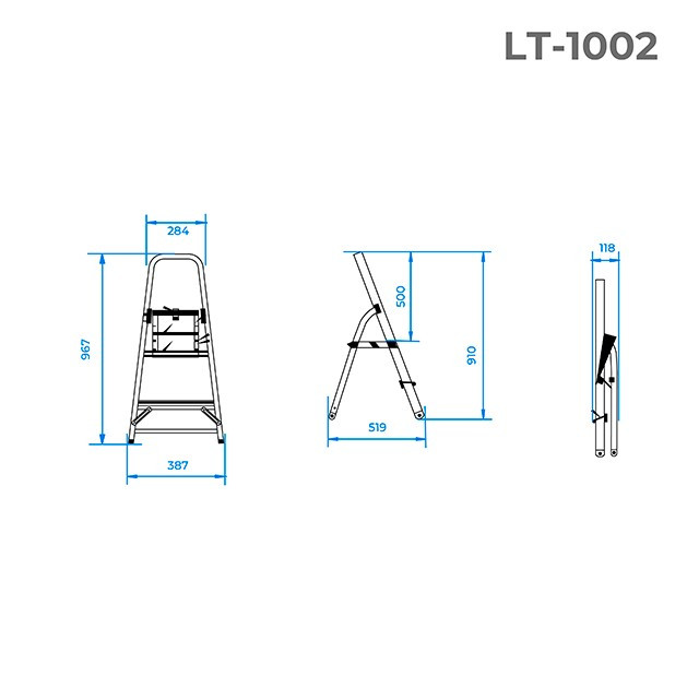 Стремянка из алюминия, 2 ступеньки, высота до платформы 410мм INTERTOOL LT-1002 - фото 7 - id-p1673008939