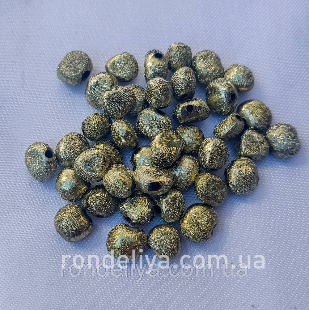 Намистина з глітером "Морський камынь" темно зелене золото, фото 1