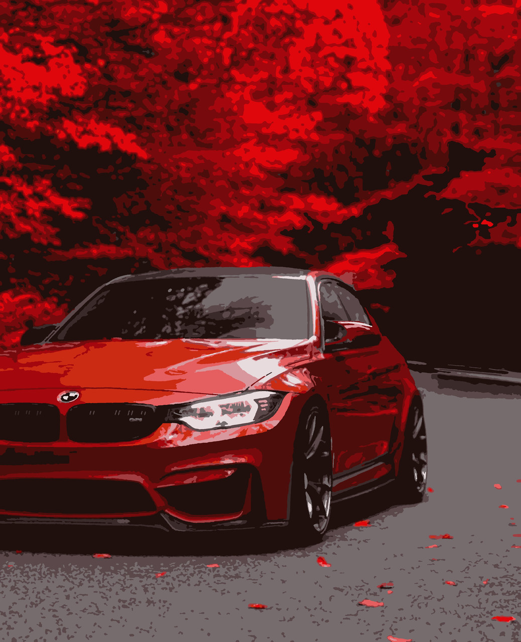 Картина по номерах бмв bmw червона машина Осінь в червоному 40 х 50 см Artissimo PN9658 melmil