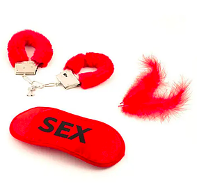 Набір для кохання БДСМ Червоний (наручники, пір'я, повязка на очі)