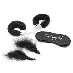 Набір Любі БДСМ червоний (наручники, перо, пов'язка на очі) Чорний