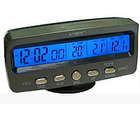 Автомобильные часы VST-7045V с термометром и вольтметром (серые)