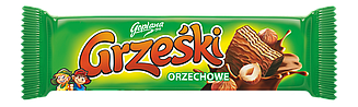 Вафлі хрусткі з горіховим кремом у молочному шоколаді Grześki в упаковці 36 г*36 шт TM Goplana Польша