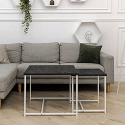 Журнальний столик Квадро набір з 2 шт. білий вугільний камінь