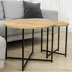 Журнальний столик круглий Модерн набір із 2 шт чорний дуб