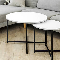 Журнальний столик круглий Модерн набір із 2 шт чорний ст білий