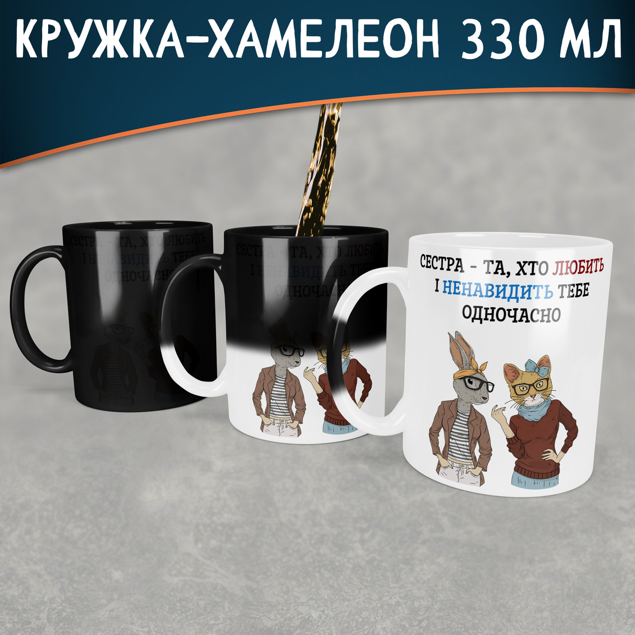 Чашка-хамелеон Сестра- та, хто любить і ненавидить тебе одночасно. Кращий подарунок сестрі