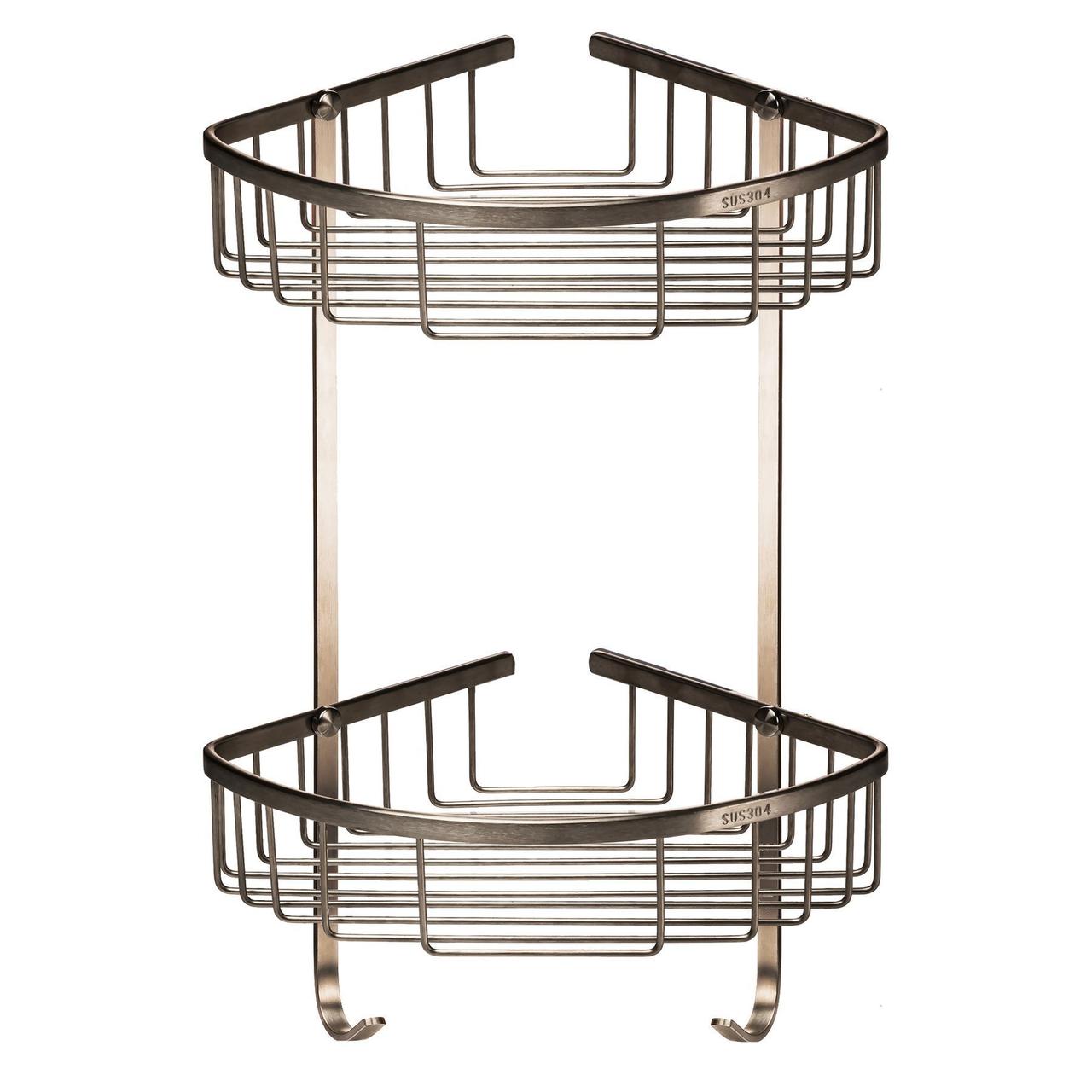 Поличка в душову SS8488-кутова Подвійна НЕРЖ-SUS304-(200*200*425мм)-(Globus Lux), фото 1