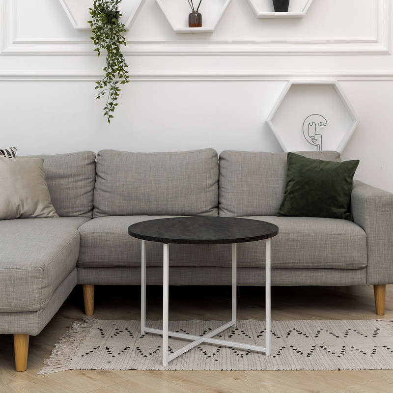 Журнальний столик круглий Модерн М білий вугільний камінь, фото 1