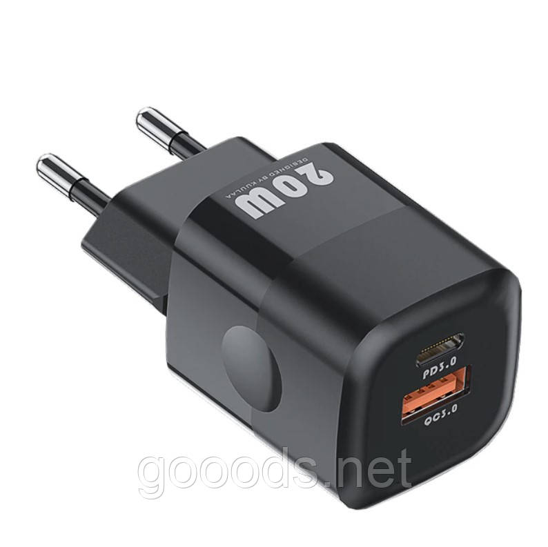 Швидка зарядка GaN потужністю 20W із двома портами PD3.0 / QC3.0 KUULAA Чорний, фото 1