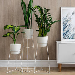 Підставки для кімнатних квітів білий набір 3 шт з горщиками перламутрові