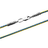 Шнурок на шею синтетический с серебряной застежкой желто-синий