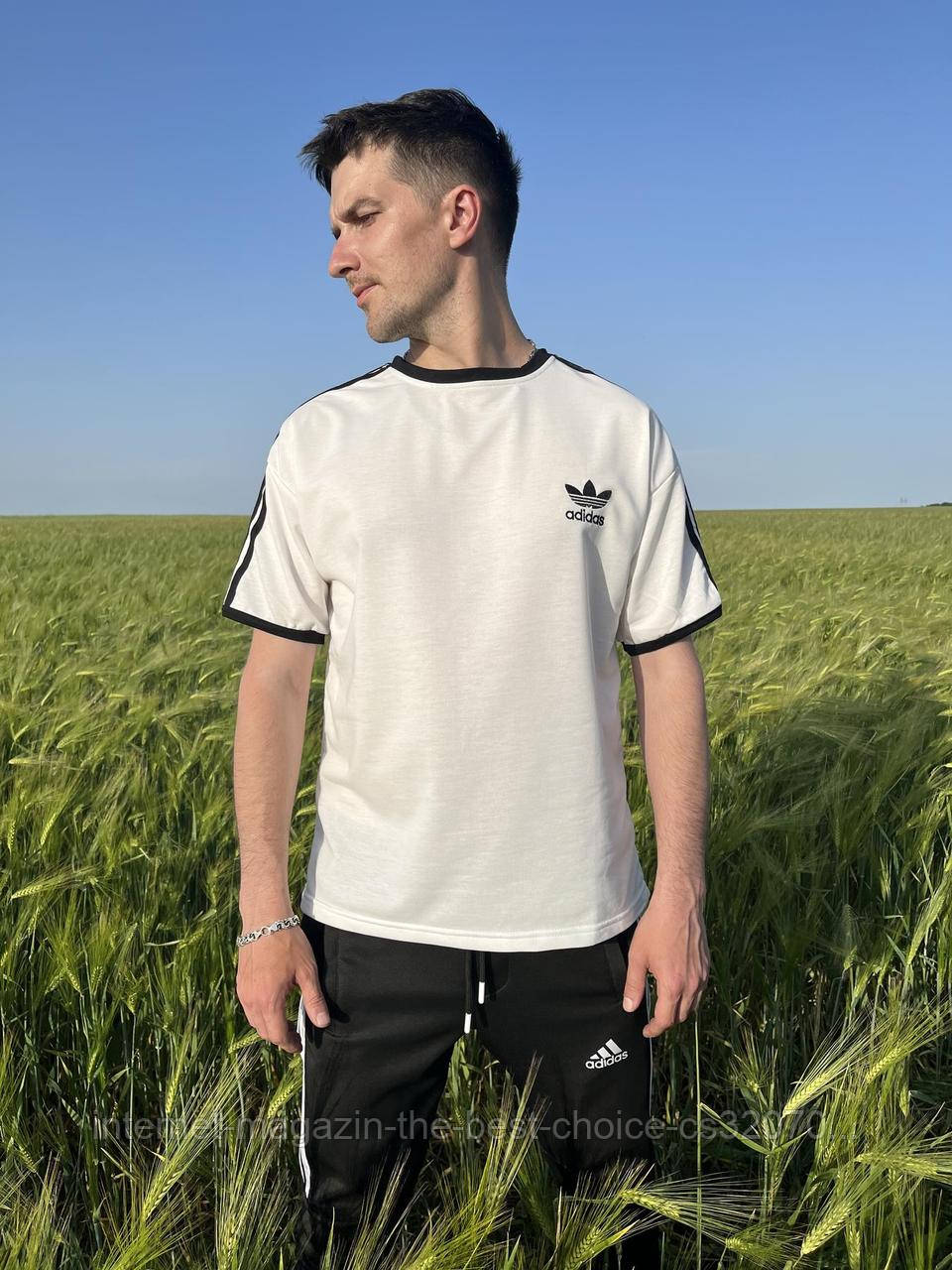 Футболка мужская Adidas/Адидас белая оверсайз р.S-3XL - фото 1 - id-p1673120796