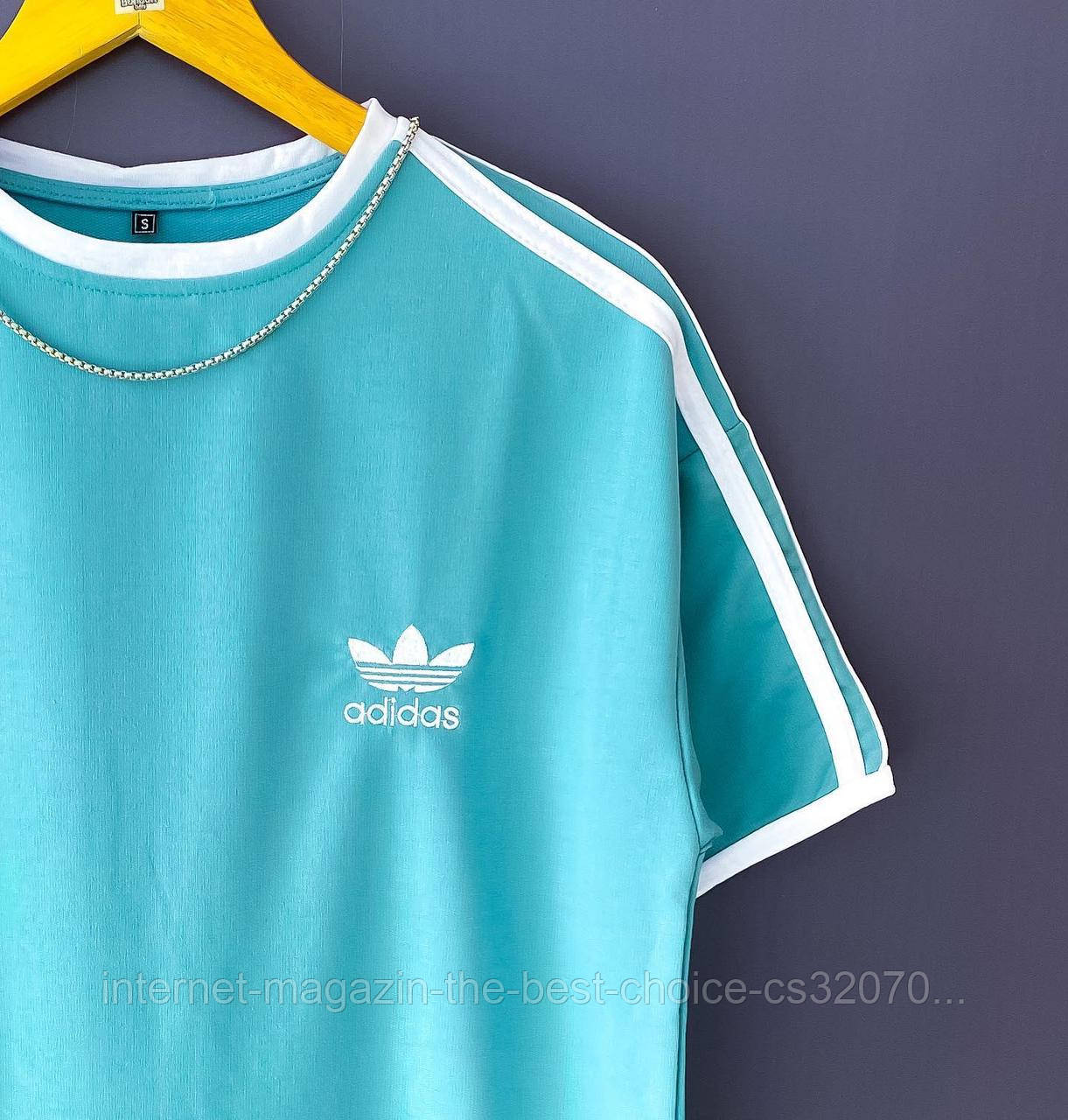 Футболка мужская Adidas/Адидас голубая оверсайз р.S-3XL - фото 8 - id-p1673120799