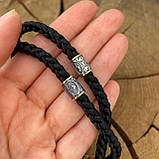 Позолочений Оберег чорне сонце на шкіряному шнурку з рунами., фото 2