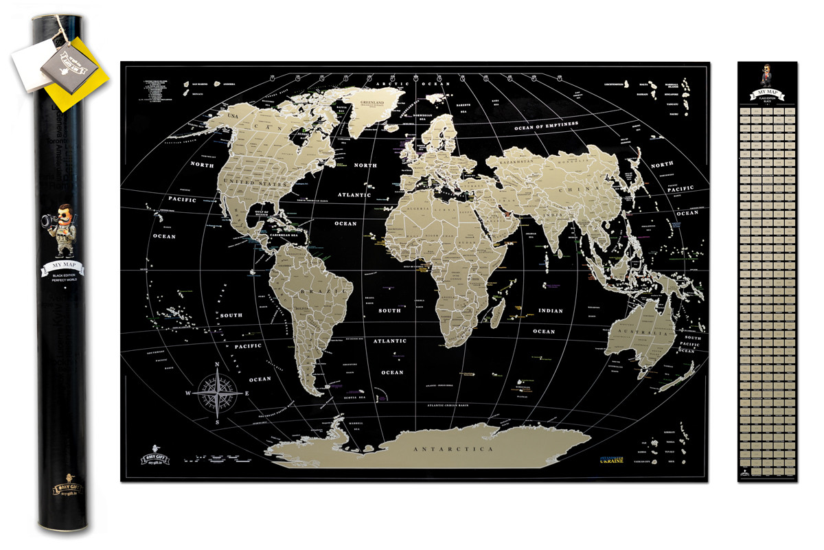 Cкретч карта мира (без россии, беларуси) "My Map Perfect World" Black map ENG, карта путешествий подарок (ZK) - фото 2 - id-p1673127582