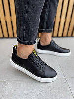 Кеди чоловічі ShoesBand Чорні натуральні шкіряні на товстій білій підошві 45 (30 см) (S80141)