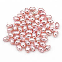 Перлини Пластикові ABS, Глянсові, Рис, Колір: Рожевий, Розмір: 11х7,5мм, Відв-тіє: 1 мм, приблизно 70 шт./25г
