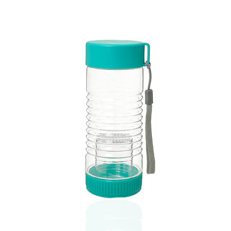 Пляшка пластикова 450ml із заварником бірюзовий, фото 1