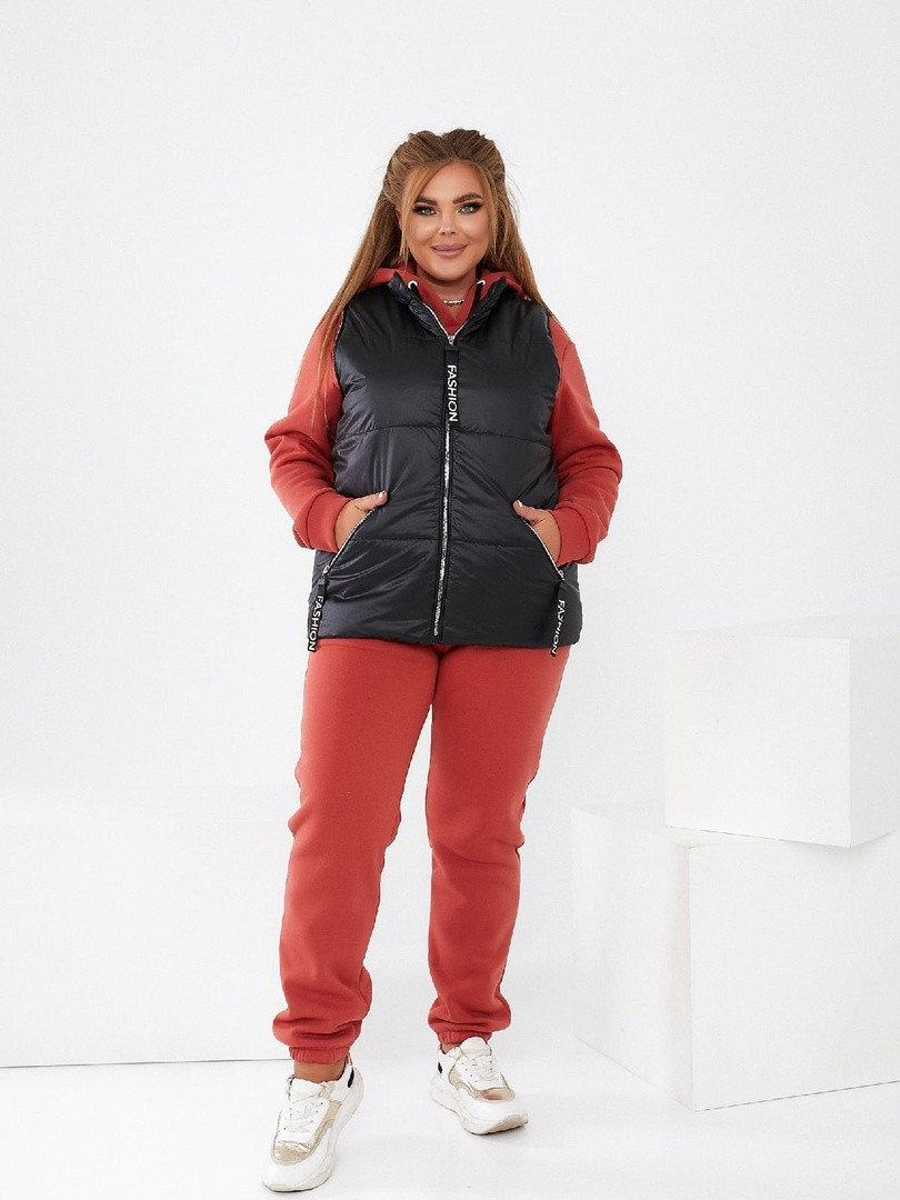 Жіночий батальний теплий спортивний костюм-трійка рр.48,50,52,54,56,58, фото 1