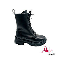 Зимние женские ботинки из натуральной кожи черного цвета «Style Shoes»