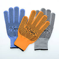 Рукавички нейлон с ПВХ покриттям  12шт ( щільні)   TOMIK синій/оранж/сірий