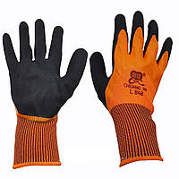 Рукавички нейлонові  Піна, не повний облив, манжет (Двойное покриття) Черно-оранжевые L868  12пар