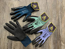 Рукавички нейлонові  Піна, не повний облив, манжет(защита от порезов)Черно-зеленые  L858 TOMIK 12пар