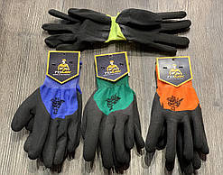 Рукавички нейлонові Піна, повний облив, манжет  Оранжево-чорні 730 TOMIK 12пар