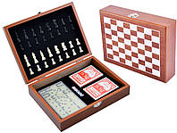 Игровой набор шахматы/домино/карты (2 колоды) /кости, деревянная коробка №2516D