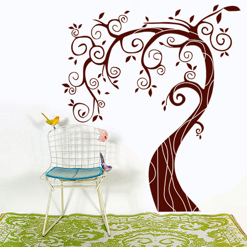 Інтер'єрна вінілова наклейка на стіну Дерево із завитками (велике дерево, завитки та візерунки, структура)