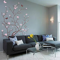 Интерьерная виниловая наклейка на стену Весеннее деревце (цветущее дерево с бабочками)