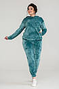 Жіночий спортивний велюровий костюм з капюшоном великий розмір 50 56 Ельза бордо, фото 5