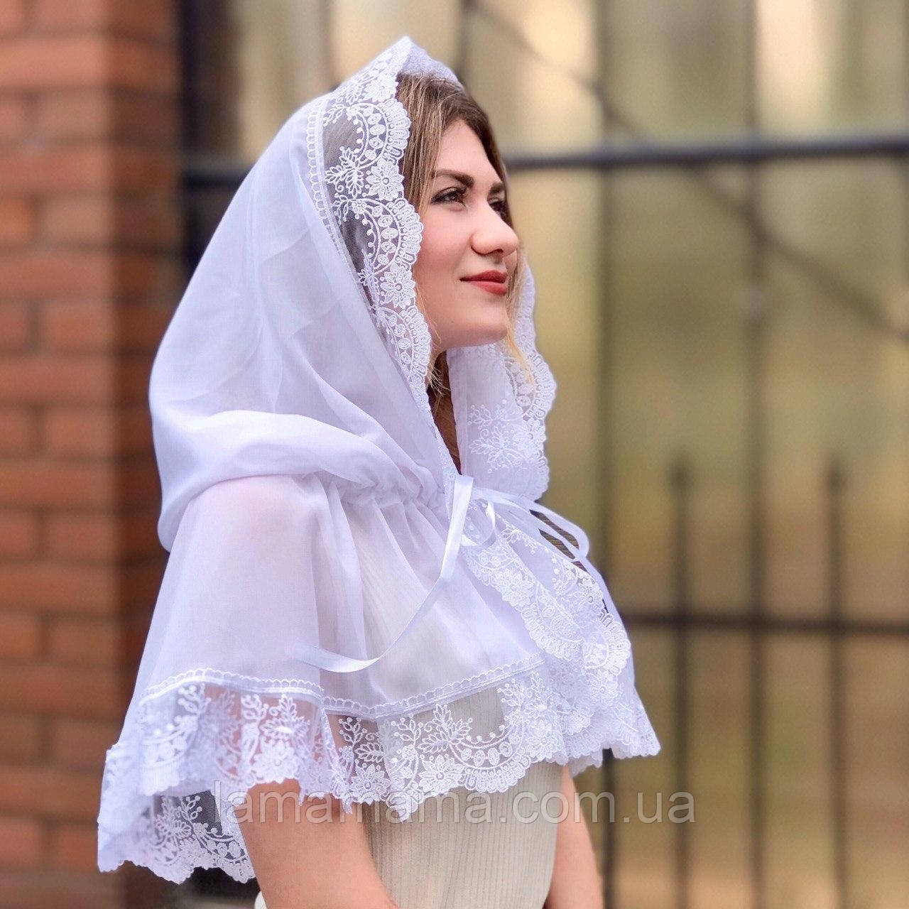 Палантин церковний жіночий "Світлинка" Шифон Білий, фото 1