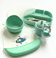 Набор детской силиконовой посуды для прикорма  на присосках 7 предметов тарелка на присоске,сллюнявчик,ниблер