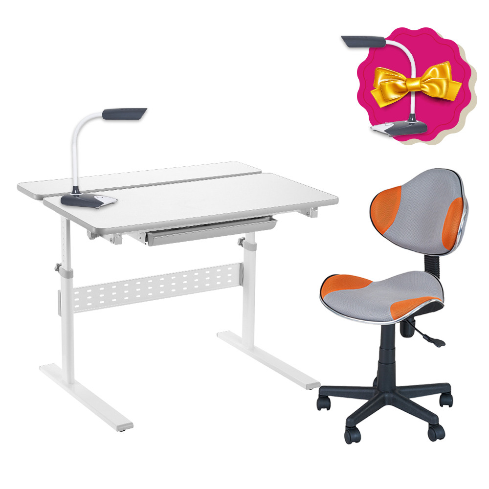 Комплект парта FunDesk Colore Grey + дитяче комп'ютерне крісло FunDesk LST3 Orange-Grey