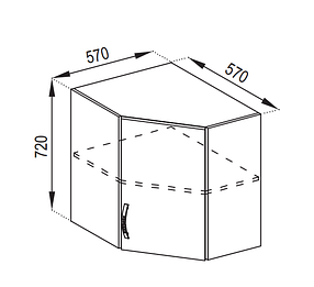Кухня Прованс верхня кутова секція 57×57 корпус ДСП фасад МДФ плівковий висота 720 мм (Світ Меблів ТМ)