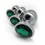 Комплект анальних металевих пробок 3 шт. Wo-sex із смарагдовим кристалом та чохлом, фото 2