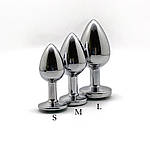 Комплект анальних металевих пробок 3 шт. Wo-sex із смарагдовим кристалом та чохлом, фото 3