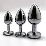 Комплект анальних металевих пробок 3 шт. Wo-sex із смарагдовим кристалом та чохлом, фото 5