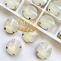 Стразы в серебряных цапах, 14мм, цвет White Opal