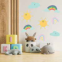 Набір наклейок на стіну в дитячу кімнату "Хмари, сонця, веселки" (8 елементів) з оракалу