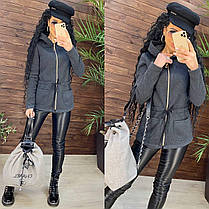 Стильна жіноча парка на флісі з рукавами та капюшоном, фото 2